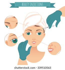 Beauty injections infographic. Young women vector illustration. For your design