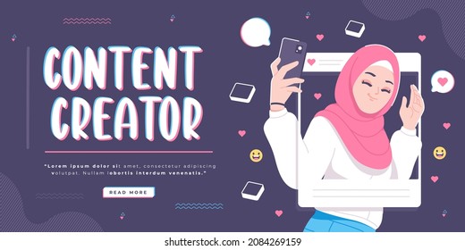 beauty islamic hijab girl content creator concept banner design