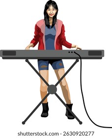Beauty Keyboardist Playing Keyboard Music Instrument