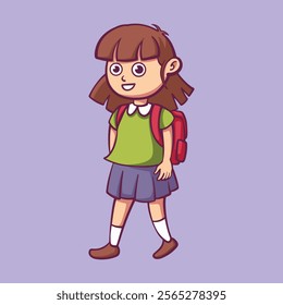 Beauty kid girl goes to school illustration