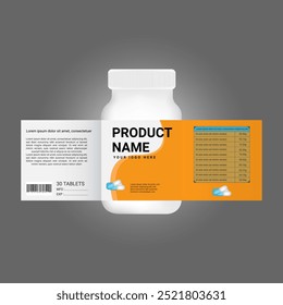 Beauty label, supplement bottle vector, white plastic Pills box, White medical