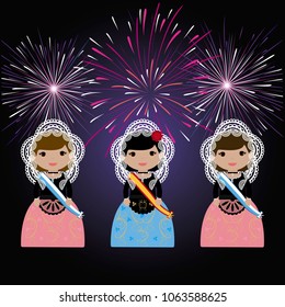 Beauty and ladies with fireworks