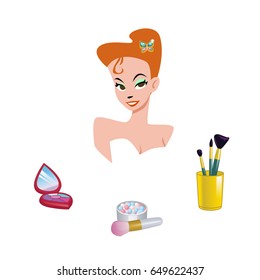 Beauty lady princess and cosmetics. Blonde and brunet. Vector illustration