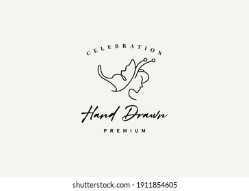 Beauty Lady Shaped Butterfly Logo Design. Vintage Modern Icon Line Art Design Template