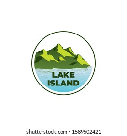 Beauty lake and hill round logo design