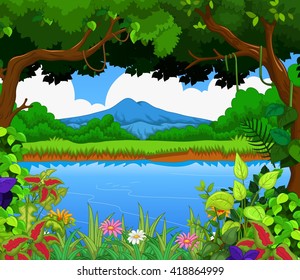 beauty lake with landscape view background
