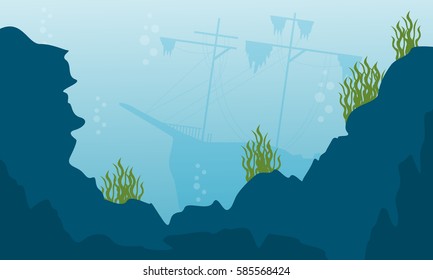 Beauty Landcape Of Underwater Vector Flat