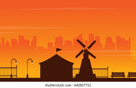 Beauty landscape amusement park silhouettes