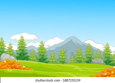 beauty landscape background with pine tress and mountain