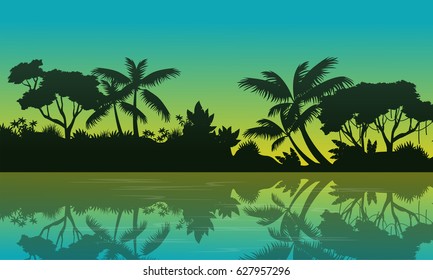 Beauty landscape of jungle on green background