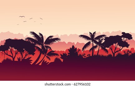 Beauty landscape jungle silhouette style