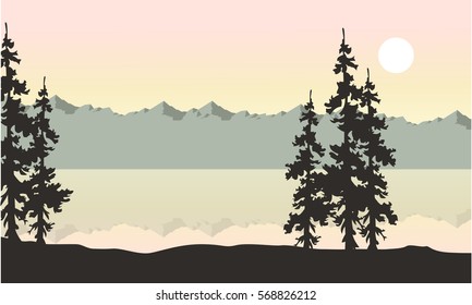 Beauty landscape of mountain and river vector art
