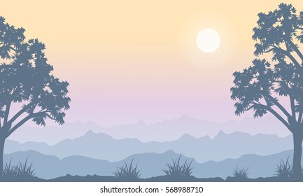 Beauty landscape on the hill at morning vector art