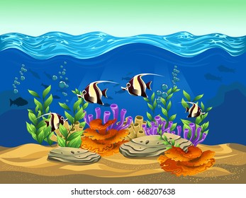 beauty landscape of the sea. vector illustration of the sea. cartoon
