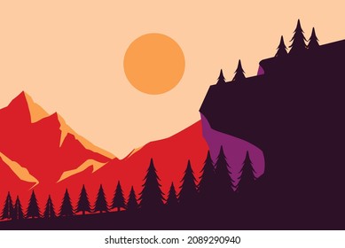 Paisaje de belleza con brillante ilustración vectorial de fondo