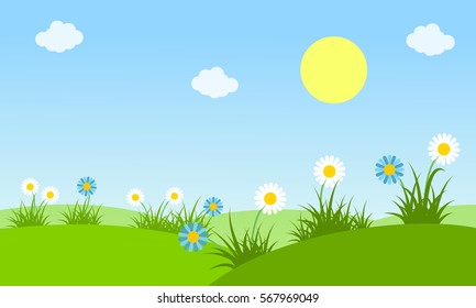 Beauty Landscape At Spring Vector Collection Stock