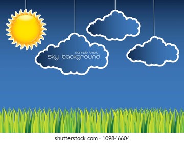Beauty landscape with sun and grass vector illustration