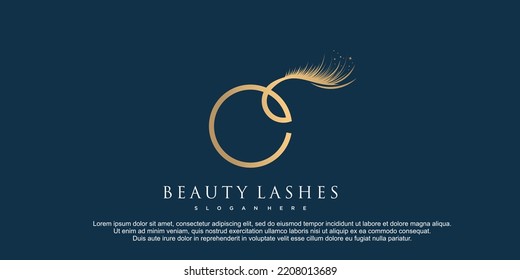 Beauty lashes with letter c concept premium vector