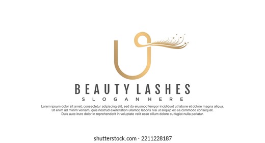 Beauty lashes with letter u concept premium vector