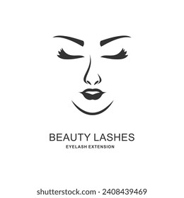 Beauty lashes logo design vector illustration with woman face concept