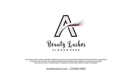 Beauty lashes logo with initial A concept creative idea premium vector