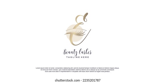 Beauty lashes logo with initial E design icon vector illustration