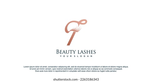 Beauty lashes logo with initial letter T concept and unique style design icon premium vector