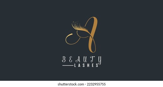 Beauty lashes logo and letter  gold gradient premium vector