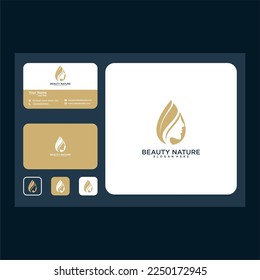 beauty leaf with drop logo design template