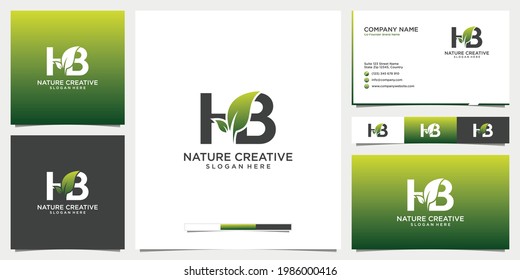 Beauty leaf and letter hb logo, business card icon and template