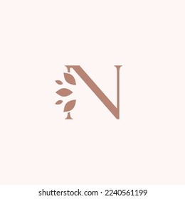 Beauty leaf logo template royal letter N brand design