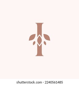 Beauty leaf logo template royal letter I brand design