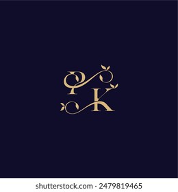 beauty leaf monogram logo organic and elegant concept PK wedding initial letter