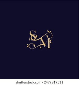 beauty leaf monogram logo organic and elegant concept SM wedding initial letter