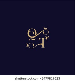 beauty leaf monogram logo organic and elegant concept QT wedding initial letter