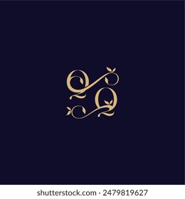 Logo de monograma de hoja de belleza concepto orgánico y elegante QQ carta inicial de la boda