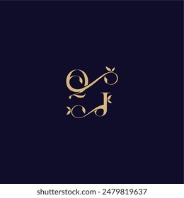 Logo de monograma de hoja de belleza concepto orgánico y elegante carta inicial de boda QJ