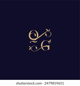 beauty leaf monogram logo organic and elegant concept QG wedding initial letter