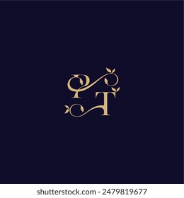 Logo de monograma de hoja de belleza concepto orgánico y elegante PT carta inicial de la boda