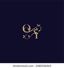 Logo de monograma de hoja de belleza concepto orgánico y elegante OY carta inicial de la boda