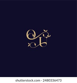 beauty leaf monogram logo organic and elegant concept OU wedding initial letter