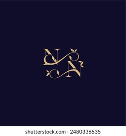 Logo de monograma de hoja de belleza concepto orgánico y elegante NN carta inicial de la boda