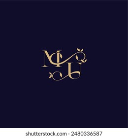 beauty leaf monogram logo organic and elegant concept MU wedding initial letter