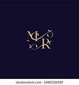 beauty leaf monogram logo organic and elegant concept MR wedding initial letter