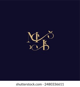 beauty leaf monogram logo organic and elegant concept MI wedding initial letter