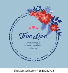 The beauty of leaf and red flower frame, for cute true love greeting card wallpaper design. Vector