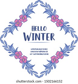 Beauty of leaf wreath frame blossom, space for text, greeting card hello winter. Vector