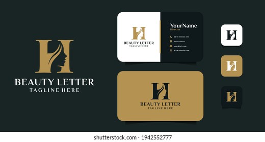 Beauty letter luxury woman face logo and business card design vector template. Logo can be used for icon, brand, identity, spa, decoration, feminine, and business company