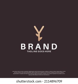 beauty letter Y logo design combine with leaf