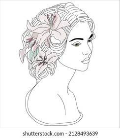 Beauty  Lily and orchid flower art line icon, black and white vector illusrtation
